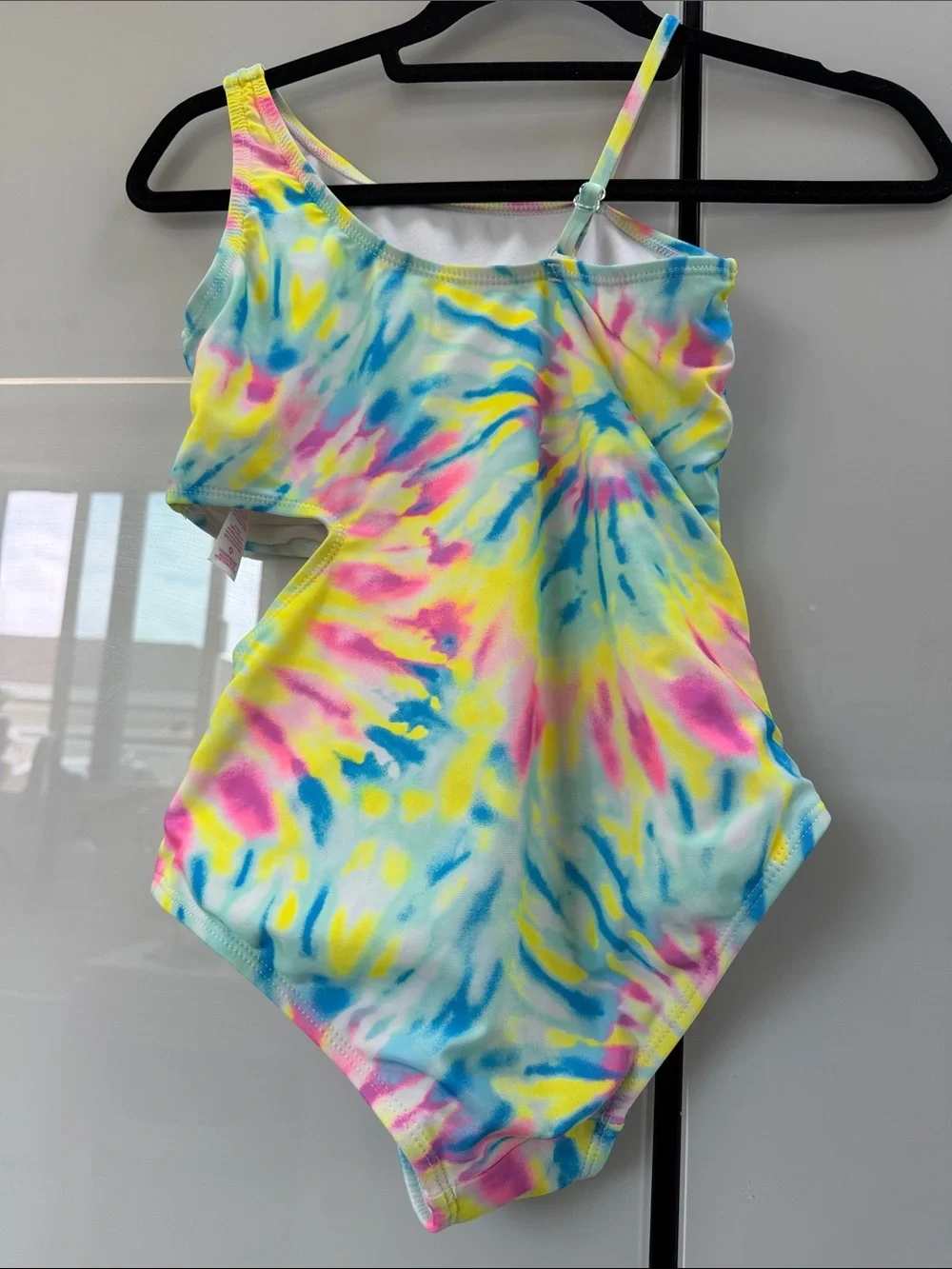 Justice Tie-Dye One-Shoulder Surf Club Swimsuit - Yellow, Blue, Pink